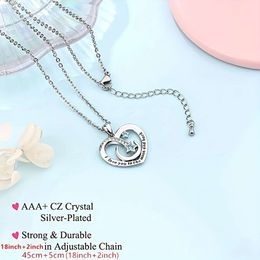 Heart Mother Daughter Shaped Moon Copper Zirconia Necklace with Card and Gift Box Packaging