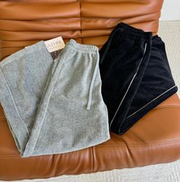 Women's Pants 2023 Black Corduroy Fashion Rhinestone Bright Silk Casual Grey Wid Leg