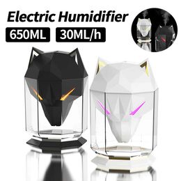 Essential Oils Diffusers Air Humidifier Wolf Diffuser Electric with LED Light Humidification USB Rechargeable for Home Bedroom 231205