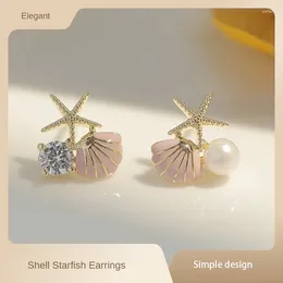 Stud Earrings Shell Pearls Women Ocean Style Starfish Earring Creative Asymmetric Ear Ring Imitation Temperament Zircon