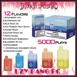 Original UZY Bang BC5000 Puff Disposable Vape 5K puffs E Cigarettes Vaper 650mAh Rechargeable Battery Device 12ml Cartridge Pod Bar 0% 2% 3% 5% Level Kit Fast Ship