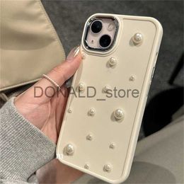 Cell Phone Cases Evening Bags Ins Korean Cute 3D White Pearl Creative Phone Case For iPhone 14 13 12 11 Pro Max X XR Plating Lens Protective Soft Cover Funda J231216