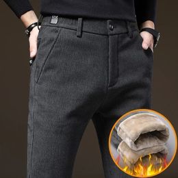 Men's Pants High Quality Winter Fleece Casual Men Cotton Stretch Warm Velvet Fashion Business Black Grey Thick Trousers Plus Size 38 231205