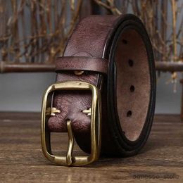 Belts 3.8CM Width Thick Cowhide Copper Buckle Genuine Leather Casual Jeans Belt Men High Quality Retro Luxury Male Strap Cintos R231206