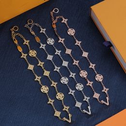 Gold Chain Diamond Inlaid Letter Petals splicing Necklace Bracelet Fashion Designer Necklaces for Woman Temperament Exquisite Designer Jewellery With Box HLVS31