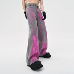 2023 Niche High Street vibe retro hipster waste wind coated jeans men's straight leg wide-leg pants 46
