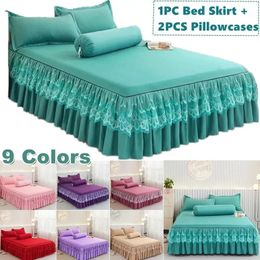 Bed Skirt 9 Colours Ruffle Lace Skirt Bedspread Home Textile Solid Bed Skirt Bedroom Coverlets Bedspreads Sheets Dust Cover Bedding 231205