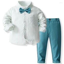 Clothing Sets Spring Fall Kids Clothes Boys Fashion Gentleman Stripe Long Sleeve Cotton Baby Tops Pants Children Boutique Set BC734