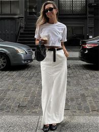 Skirts Zoctuo White Fashion Maxi Skirt Y2K Women Summer Solid High Waist Split Denim Casual Street Trendy Club Wear Party