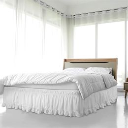 Bed Skirt White Bed Skirt Elastic Band Wrap Around Princess Ruffled Home Bed Cover Without Surface Bedding Couvre Lit 231205