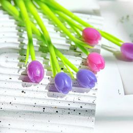 10Pcs/Lot Cute Tulip Color Changing Silicone Neutral Pen 0.5MM Black Ink Gel Pens Kawaii Flower School Office Stationery