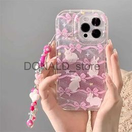 Cell Phone Cases Gradient Glitter Star Bow Rabbit Phantom Clear Phone Case For iPhone 14 13 12 11 15 Pro Max XS 8 Plus Bunny Cross Bracelet Cover J231206