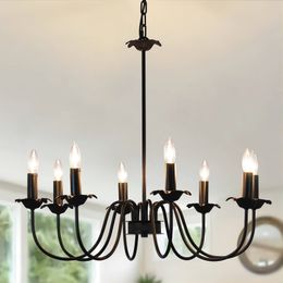 Farmhouse Chandeliers for Dining Room, 8-Light Black Chandelier Lighting Fixtures, Industrial Iron Candle Hanging Pendant Lights for Bedroom, Foyer, Hall, Island