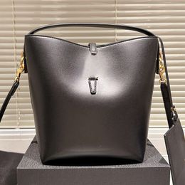 LE 37 Cowhide Leather Hook Closure Bucket Bag Luxury Brand Y Designer Women Top Handle Hobo Shoulder Bags Lady Adjustable Detachable Crossbody Strap Tote Handbag