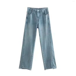 Women's Jeans 2023 Chic Fashion High Waist Wide Leg Retro Zipper Pocket Asymmetric Hem Female Denim Pants Mujer