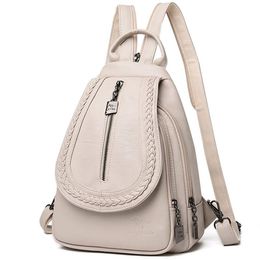 Women Leather Backpacks Zipper Female Chest Bag Sac a Dos Travel Back Pack Ladies Bagpack Mochilas School Bags For Teenage Girls Y284l