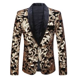 Men's Suits Blazers Sequins Velvet Series Men Shawl Lapel Blazer Designs Black Velvet Gold Flowers Sequins Suit Jacket DJ Club Singer Clothes 231206