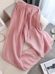 Women's Pants Oiinaa Pink Slouchy Korean Style Fashion High Waisted Wide Leg Streetwear Lace Up Casual Straight Trousers