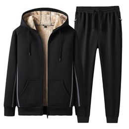 Mens Tracksuits Winter Lambswool Sports Hoodie Leisure Suit Thick Streetwear Jackets Men Thicken Warm Velvet Zipper Hooded Jacket Thickened Pant 231206