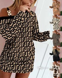 Tasarımcı Bir Omuz Elbise 2023 Bahar Kadınlar Artı Boyut 3xl Giyim Yeni Baskılı Uzun Kollu Etek