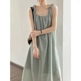 Casual Dresses Design Sense Sleeveless Dress 2023 Summer Lace Up Round Neck Open Back Mid Length Tank Top 80772