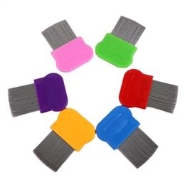 Pet Dog Cat Grooming Flea Lice Combs Double Sided Hair Remover Removal Dandruff Comb Head Treatment With Stainless Steel Metal Teeth