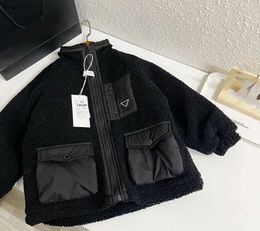 Brand lamb wool baby jacket designer kids coat Size 120-170 Multi pocket decoration toddler winter clothing child Outerwear Dec05