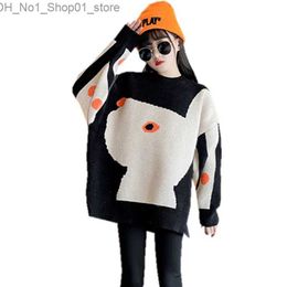 Cardigan Spring Autumn Girls Sweater Knitwear Kids Sweater Tops Children Pullover Clothes Big Cartoon Pattern Long Sleeve Sweater 5-14Yrs Q231206