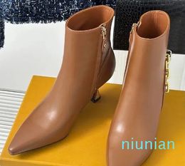 Autumn New Womens Boots Heeln Slides Zipper Famous Ladies Booties
