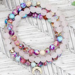 MG1342 Natural 6 mm Matte Rose Quartz Wrap 108 Mala Bracelet Fashion Women's Purple Jasper Moon Charm Healing Spiritual Jewelry212S