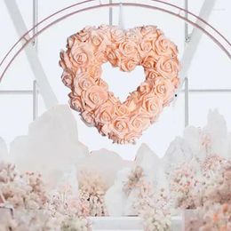 Decorative Flowers 30CM Valentine's Day Love Heart Wreath Ornament Simulated Rose Hanging Pendants Happy Valentien's Wedding Party Garlands