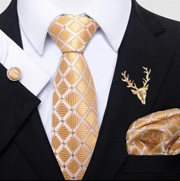 Bow Ties Luxury Yellow Gold Plaid Paisley Silk Wedding Necktie For Men Fashion Mens Tie Gravatas Gift Business Party Drop