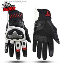 Five Fingers Gloves Motorcycle Gloves Man Leather Retro Motorcyclist Gloves Touch Screen Protective Motocross Motorbike Gloves For Four Seasons Q231206