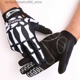 Five Fingers Gloves Qepae Full Finger Bicycle Gloves Skull Bone Shockproof Cycling Gloves For Man Woman Sport MTB Bicycle Gloves S-XXL Q231206