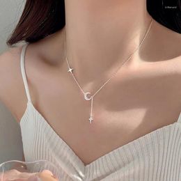 Pendants 925 Sterling Silver Moon Tassel Necklace Female Star Sparkling Collar Chain Fashion Jewellery Accessories