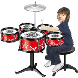 Keyboards Piano Jazz Drum Set for Kids 5 Drums / 3 Drums with Small Stool Drum Stick Set Music Instrument Educational Toys for Beginners Gifts 231206