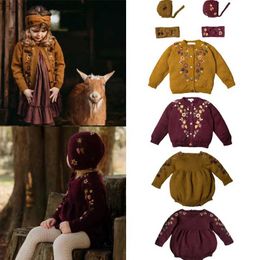 Cardigan Kids Wool Sweaters 2023 New Winter Girls Cute Flower Embroidery Knit Cardigan Baby Toddler Warm Outwear Tops Clothing Q231206