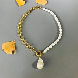 Frauen natürliche barocke Perle Anhänger Halskette Süßwasser Perle Punk Gold Farbe Kette asymmetrisches Design Mode lange Schmuck 0927325w