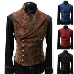 Men's Casual Shirts Gothic Steampunk Velvet Vest Men Prom Costume Stage Cosplay Double Breasted 231205