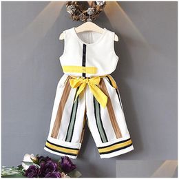 Clothing Sets New Baby Girls Summer Fashion Sleeveless Splicing Design T-Shirtaddcasual Pants 2Pcs Clothes Drop Delivery Kids Maternit Dh6Re