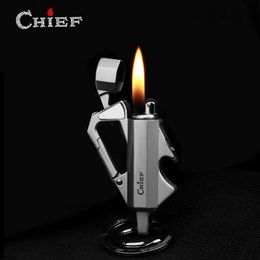 Chief Multifunctional Key Chain Grinding Wheel Ignition Kerosene Lighter Outdoor Portable Beer Bottle Opener Men's Tools Gift