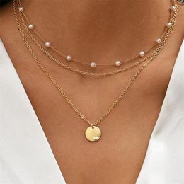Pendant Necklaces Fashion Kpop Pearl Choker Necklace Cute Double Layer Chain For Women Jewellery Girl GiftPendant233H