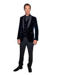 Men's Suits Velvet 3-Piece Suit One Button Shawl Lapel Tuxedo Formal Business Wedding Party