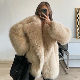 Women's Fur Street Fashion Week Luxury Thick Warm Lapel Faux Coat Women Winter 2023 Fluffy Short Jacket