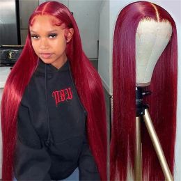 Red Burgundy 99J Straight Wig 13x4 HD Lace Front Simulation Human Hair Wigs Brazilian Straight Lace Frontal Wig For Black Women Coloured Wig