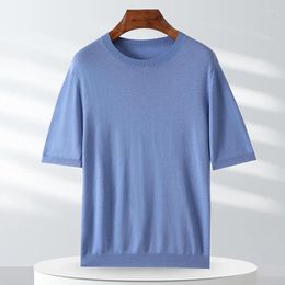 Men's T Shirts Summer Worsted Wool Knitted Short Sleeved Low Round Neck Solid Color Fashionable Casual Thin Pullover Half Sleeve T-shirt