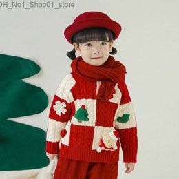 Cardigan Christmas Knit Girls Sweater Children Christmas Jersey Girl Christmas Sweater Children's Clothe New Year Sweater Red 90-140cm Q231206