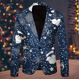 Mens Suits Blazers Men Suit Blazer Christmas Snowflake Santa Printed Pocket Lapel Button Jacket Fashion Gentleman Party Clothing 231206