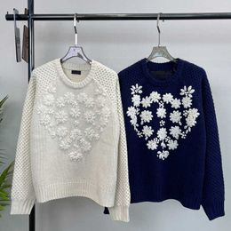 Women's Knits s Autumn and Winter Long sleeved Heavy Industry Embroidered Flower Pullover Bottom Woollen Sweater Loose Soft Glutinous Lazy Celebrity Top 1K94