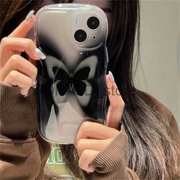 Cell Phone Cases Korean Aesthetic Gradient Butterfly Clear Phone Case For iPhone 14 13 12 11 Pro Max 14Plus Wave Edge Shockproof Soft Cover Funda J231206